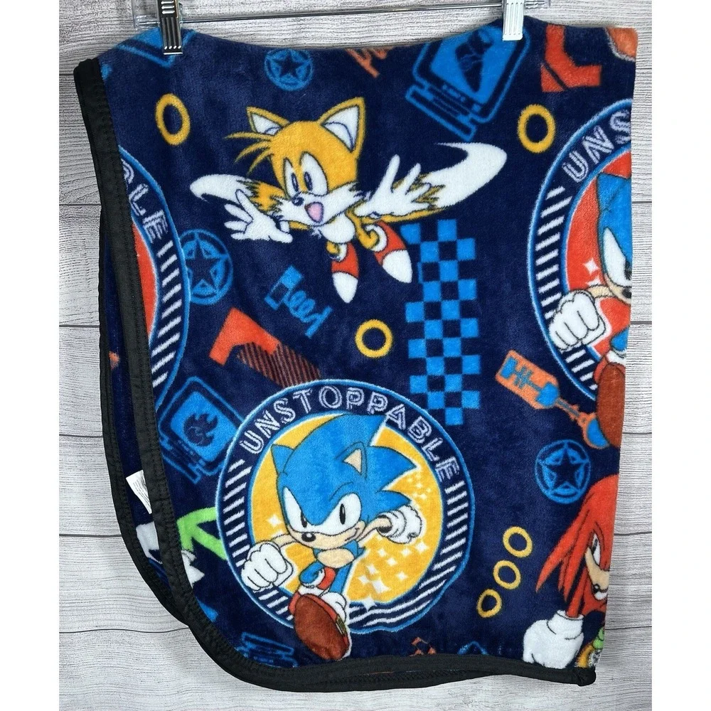 Sonic The Hedgehog Fleece Throw Blanket 37x50 Sega Tails Knuckles‎ Blue